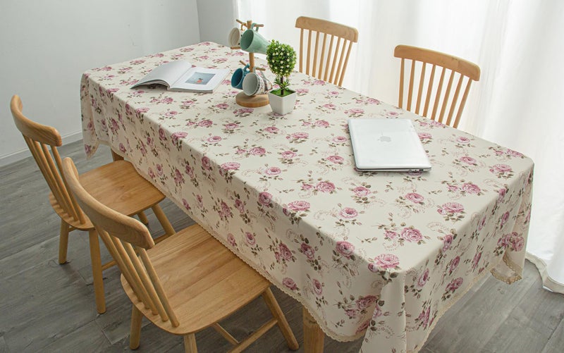 YEESSION Floral Print Rectangle Tablecloth 60 x 102 Inch Stain Resistant and Waterproof Wine Table Cover for Kitchen Dining Indoor Outdoor Buffet Tabletop Decoration (Beige) - Image 2